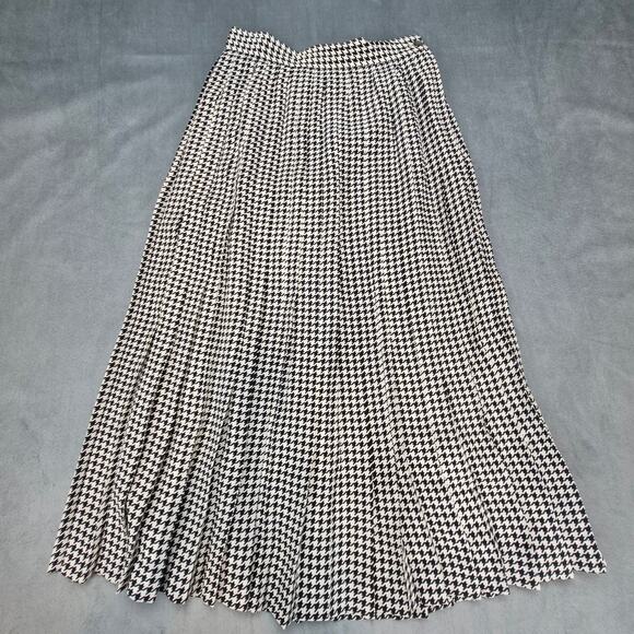 Vtg Silk Maxi Pleated Houndstooth Skirt 6 Geoffrey Alexander For Private Agenda - Picture 5 of 8